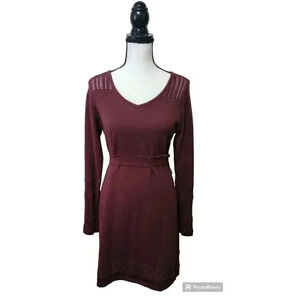 pRana Ella Sweater Dress V Neck Long Sleeve Tie Back Eggplant Purple Size Medium